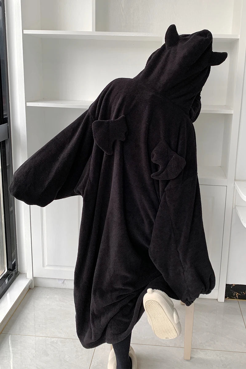 Ins Winter Thiened Coral Fce Pajamas Women's Spwear Hooded Fluffy Warm Nightgown Robe Long Sve Mid-Length Home Clo...