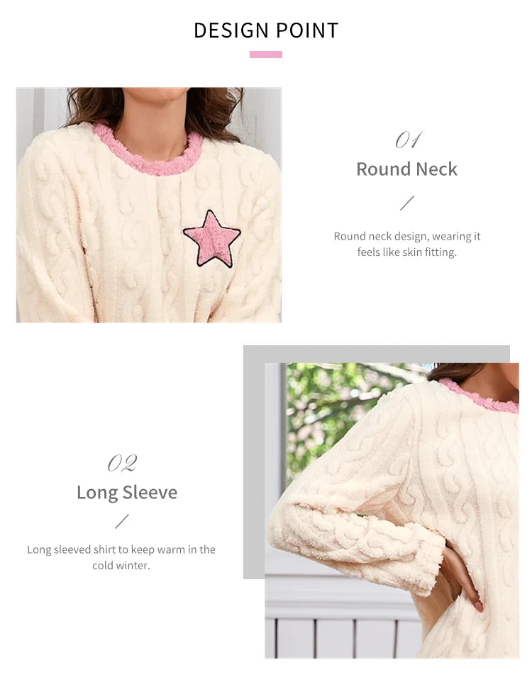 Women's Nightdress Winter Warm Nightgown Thicken Flannel Long Sleeved T-shirt Tops Soft Coral Fleece Pyjama Dress Home Clothing