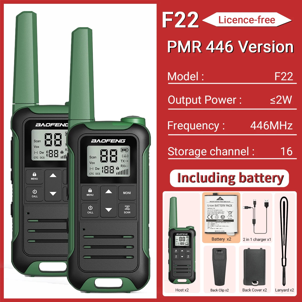 2pcs Baofeng F22 Mini Walkie Talkies - Long Range, Waterproof, Rechargeable, Kids Two-Way Radio with Type-C Charging for Camping & Outdoor Adventures - Dicrodelights