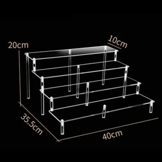 Display Riser Stand for Figures in Clear, Black or Wood Effect 4 tier 40x10cm firm