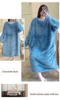 Warm Fleece Nightgown Women's Loose Comfortable Home Clothes plus Size Solid Color Simple Design Sleepwear Casual Outerwear