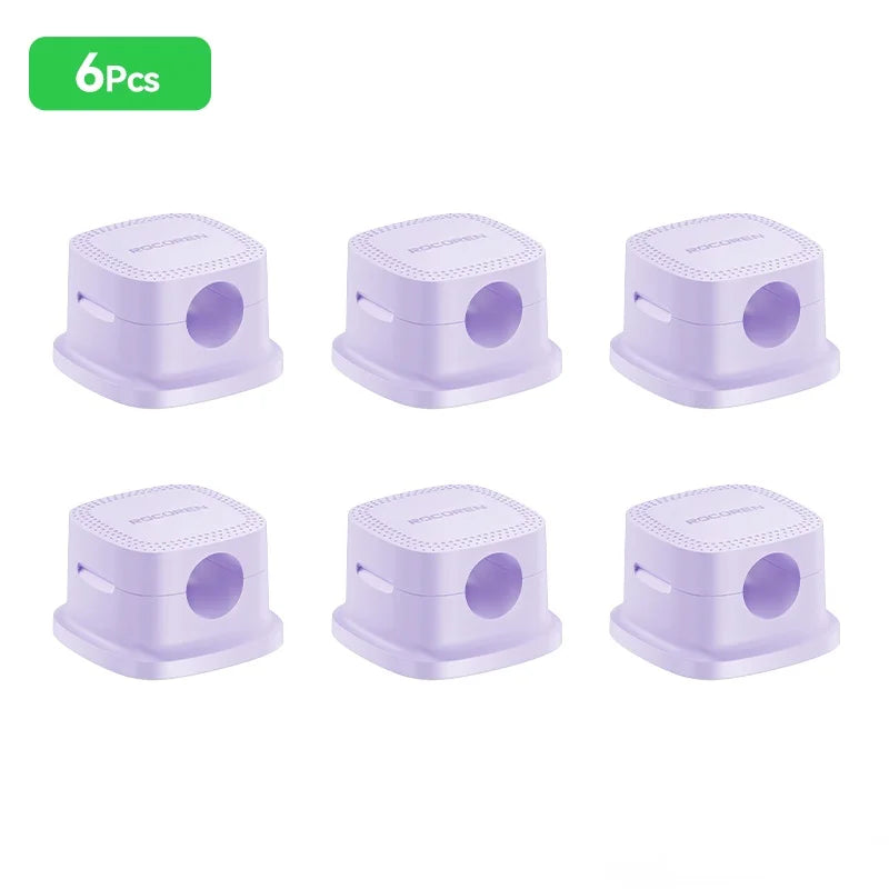 Self Adhesive Magnetic Desk Cable Clips for Charging Leads Purple 6PCS