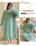 Warm Fleece Nightgown Women's Loose Comfortable Home Clothes plus Size Solid Color Simple Design Sleepwear Casual Outerwear