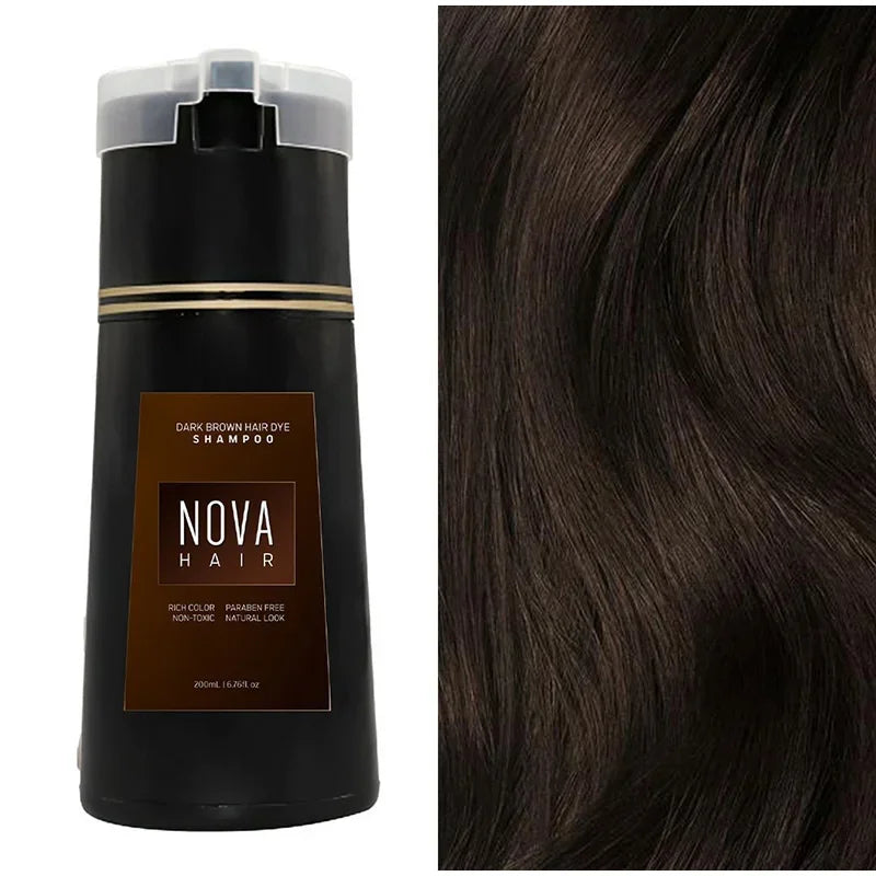 Nova 3-in-1 Black Hair Dye Shampoo for Men & Women – Instant Gray Coverage, Long-Lasting Natural Black Color