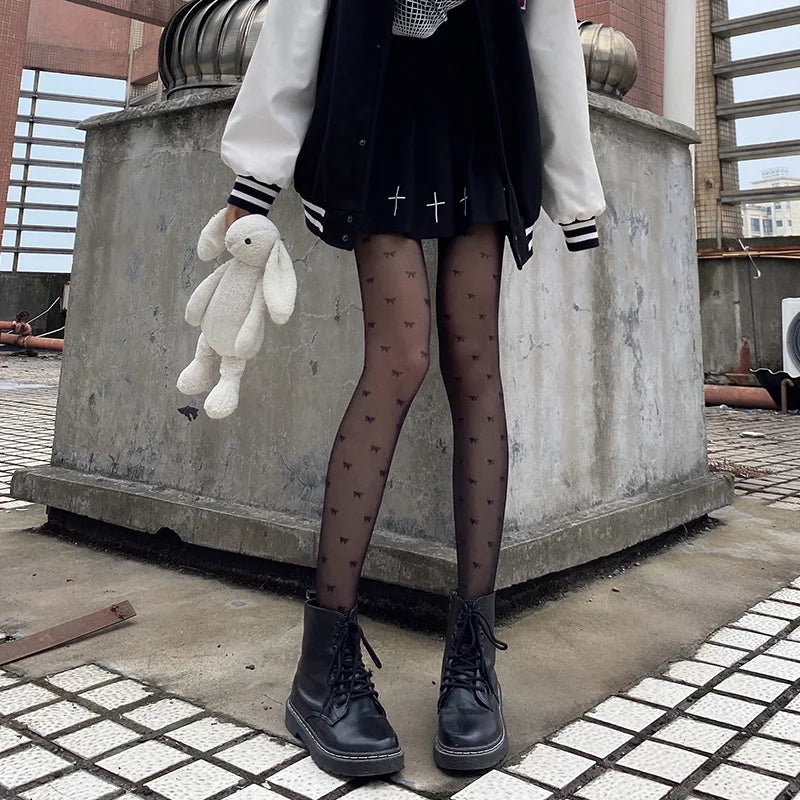 Sexy Polka Dot Silk Stockings Bow/Heart Thin Lady Tights Pantyhose Nylon Black/White Nightclub Female Ladies Silk Tights Hosiery SHD01 SX-3XL