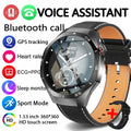 2025 New GT5 Pro GPS Track Smart Watch Men 360*360 AMOLED Screen NFC BT Call Waterproof Health Monitor Man Smartwatches IOS black leather belt
