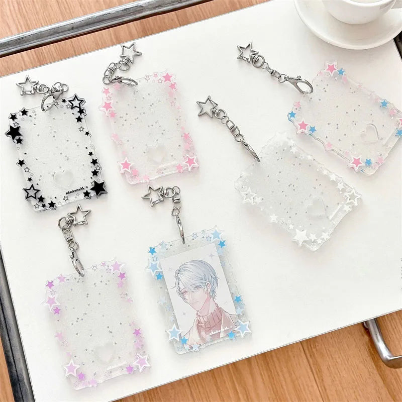 Kpop Photocard Holder with Star Border and Bag Charm Clip