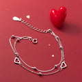 VENTFILLE 925 Sterling Silver Double Love Heart Hollow Round Beads Bracelet Female Fashion Romantic Jewelry Classic Adjustable