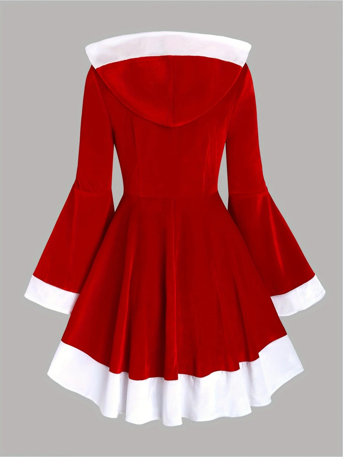 Women's red hooded Christmas dress in slim fit Santa-inspired style for festive parties and winter celebrations