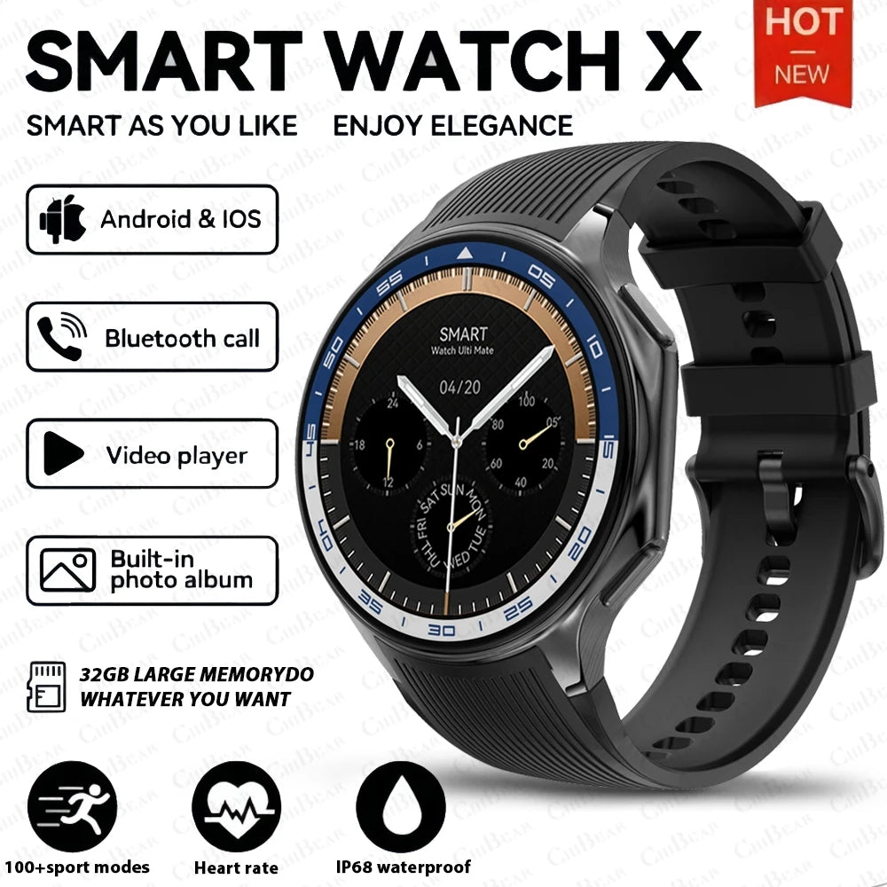 OPPO Watch X Bluetooth Call Smartwatch AMOLED HD Waterproof Men's Sports Watch 3D Visual Surround 4GB RAM Video Playback Watch Black