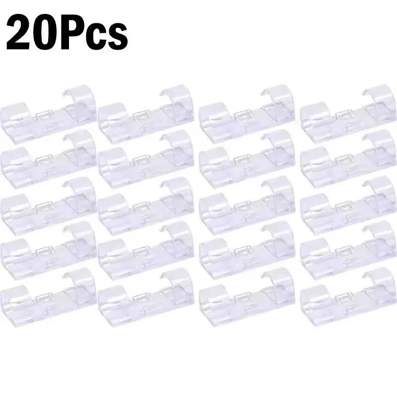 Self Adhesive Open Cable Clips for Desk Wire Routing 20X-Transparet