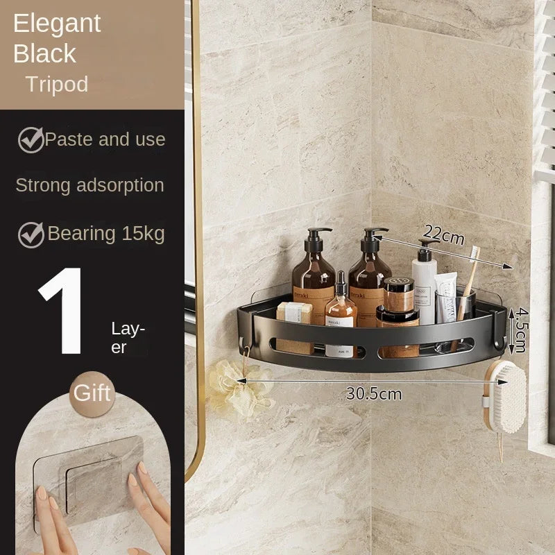 1/2/3pcs Plastic Bathroom Storage Rack Shampoo Holder Adhensive Shower Caddy Shelves Storage No Drill Shelf Corner Towel Shelves 1PCS