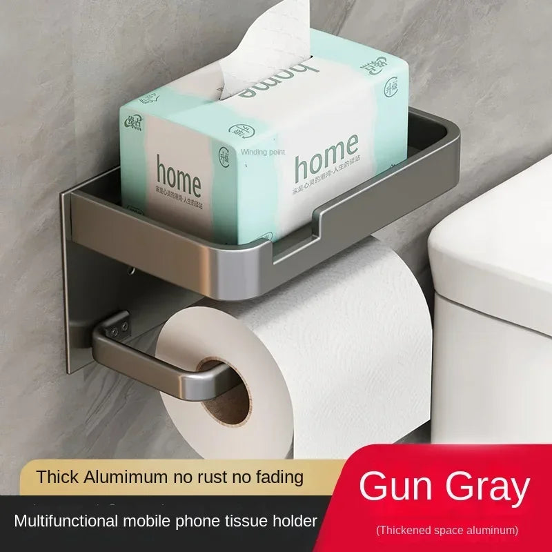 Aluminium Wall Mounted Toilet Roll Holder and Shelf Options Grey