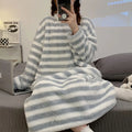 Ladies Nightwear Nightdress Autumn and Winter Coral Velvet Long Sleeve Plaid Dress Striped Student Flannel Dress Large Size