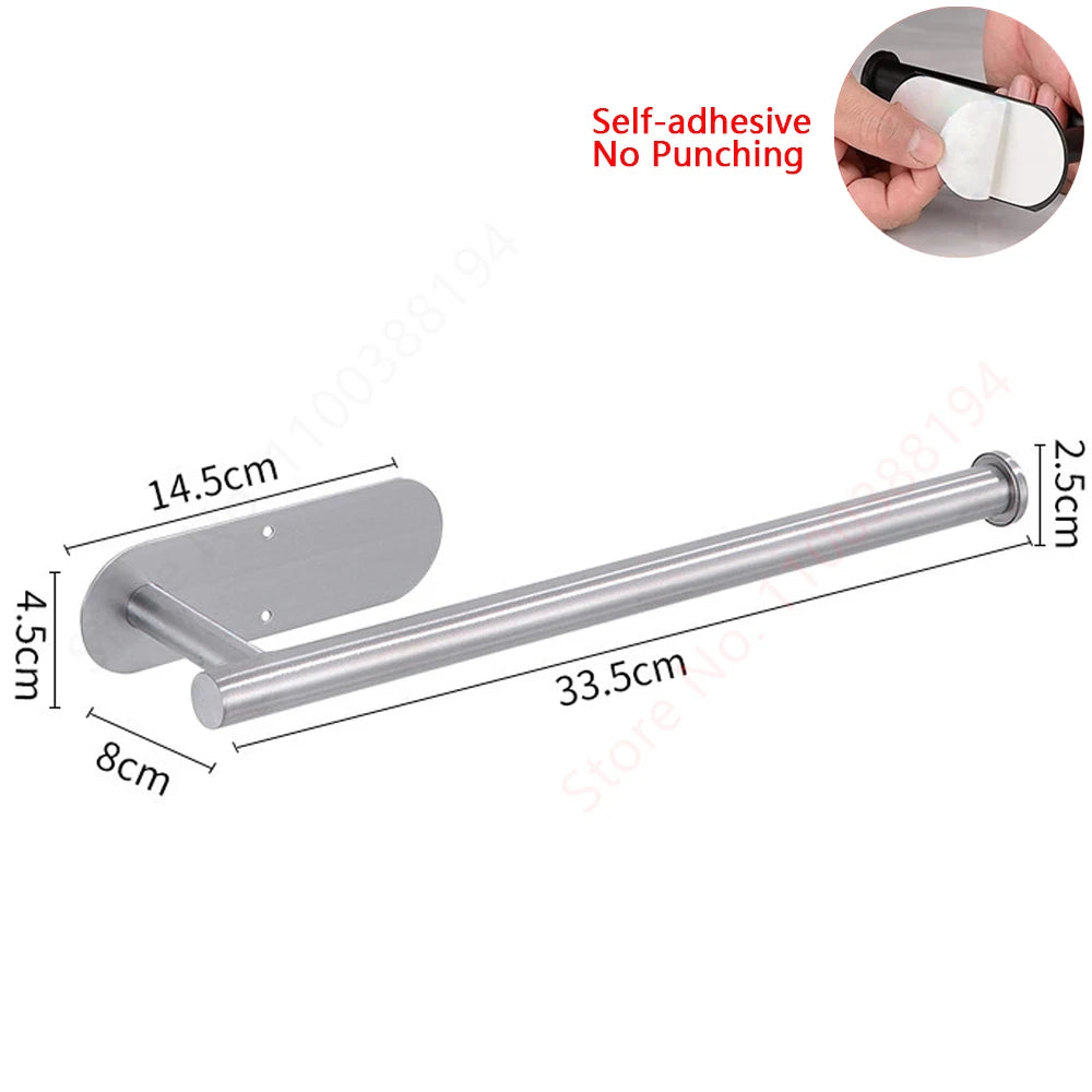 Stainless Steel Wall Mounted Toilet Roll Holder and Hooks Extended silver