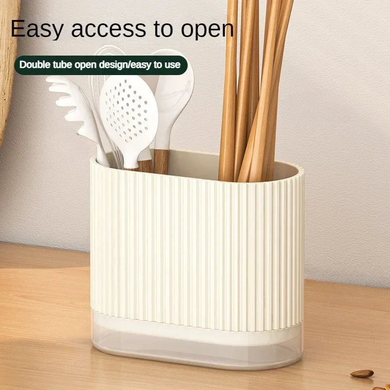 Kitchen Utensil Holder with Drip Tray and Two Compartments