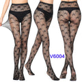 Women Sexy Fishnet Tights Jacquard Weave Seamless Pantyhose Yarns Garter Grid Fish Net Stockings Black Spider Gothic Lace Tights V6004 One Size