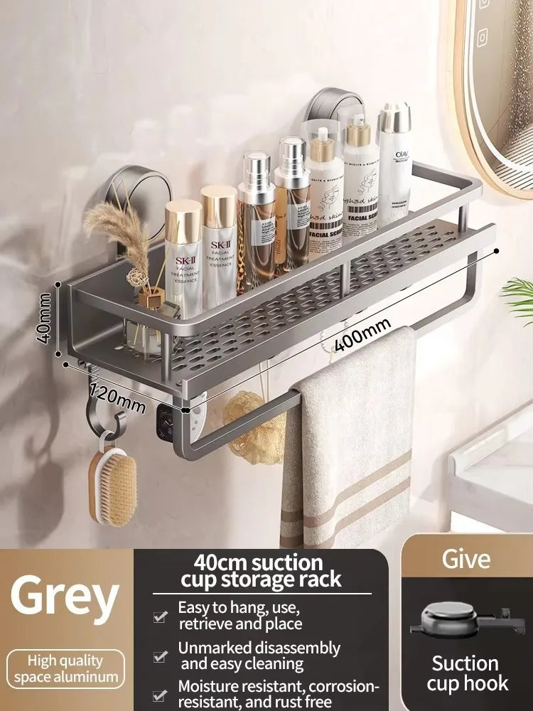 Aluminium Suction Cup Bathroom Shelf with Drainage Base