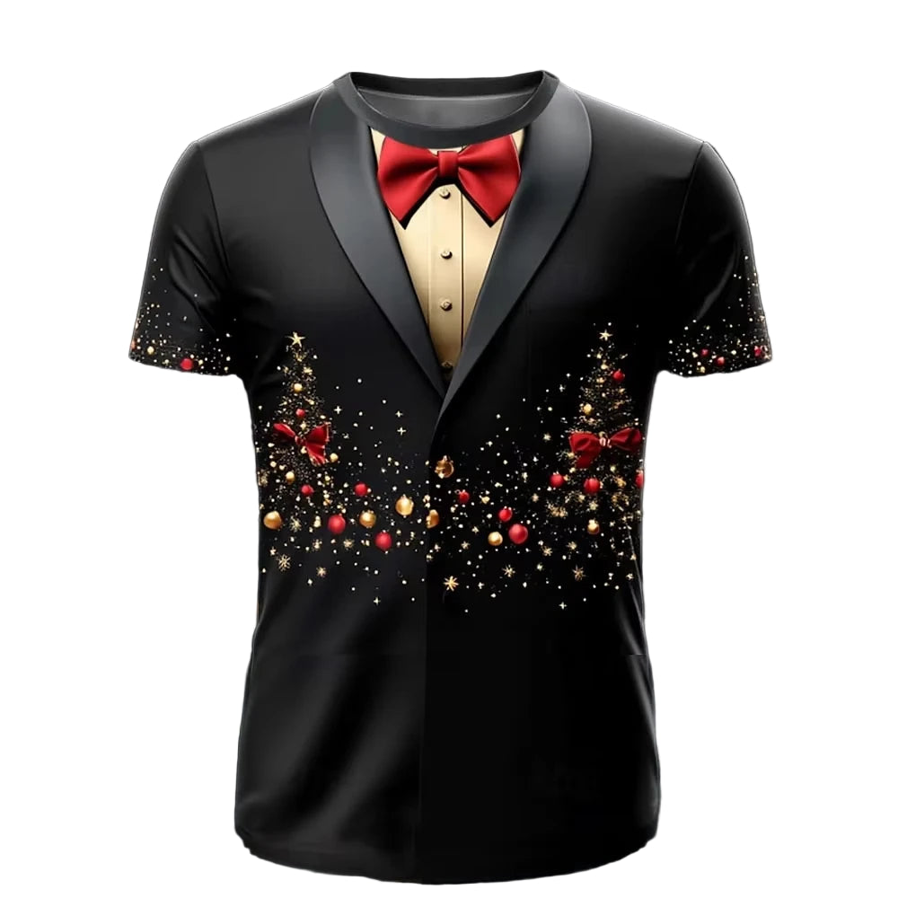 Men’s Christmas 3D printed short-sleeve T-shirt in lightweight breathable polyester with festive streetwear design