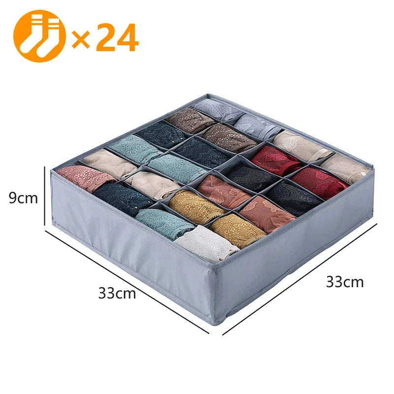 Fabric Bra Drawer Organiser for Sports Bras Socks and Underwear 24grids-gray1