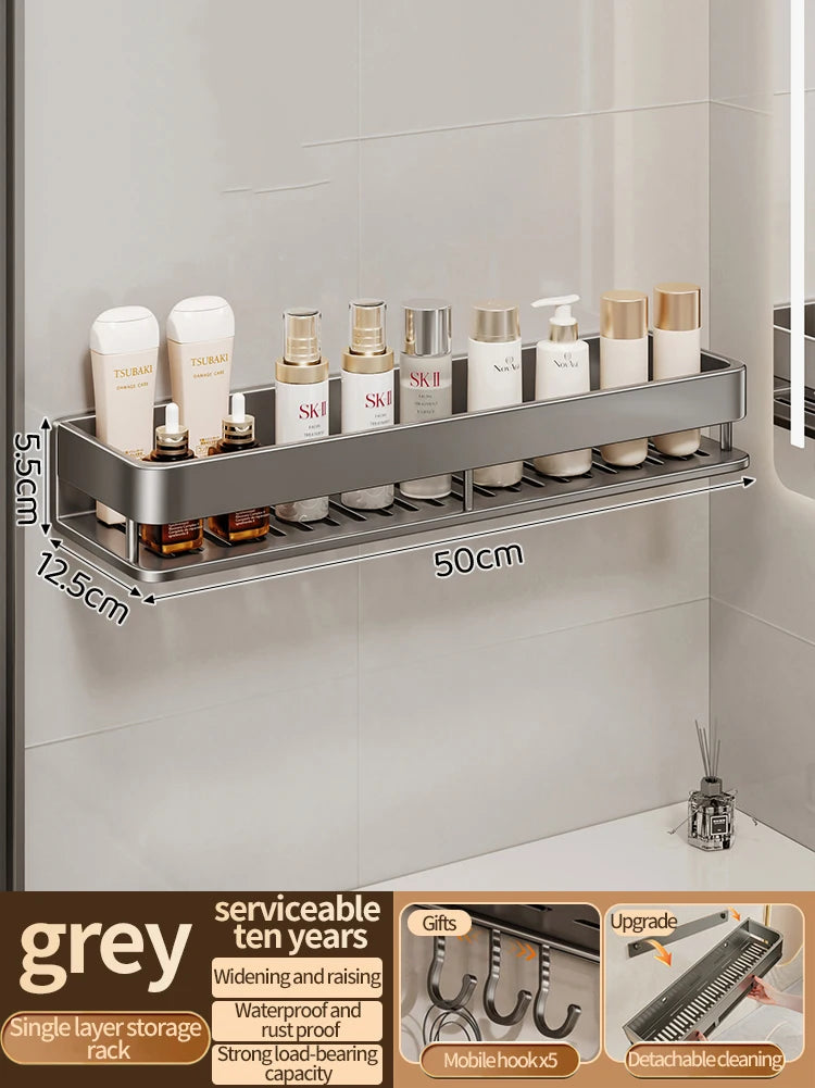 Aluminum Kitchen Rack Kitchen Shelf Toilet Storage No Drill Hanging Rack Bathroom Organizer Hang on the Wall Kitchen 50cm gray 1 Tier