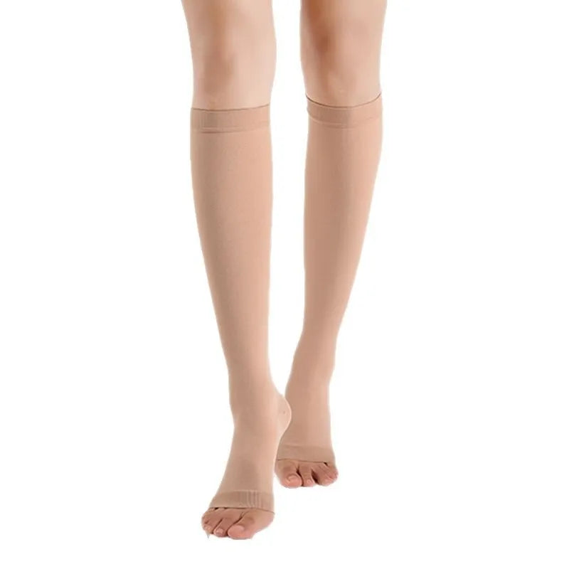 1 Pair Unisex Calf Compression Stockings Prevent Varicose Veins Shape Gradually with Pressure Elastic Open Toe Knee High socks 1 Pair Skin