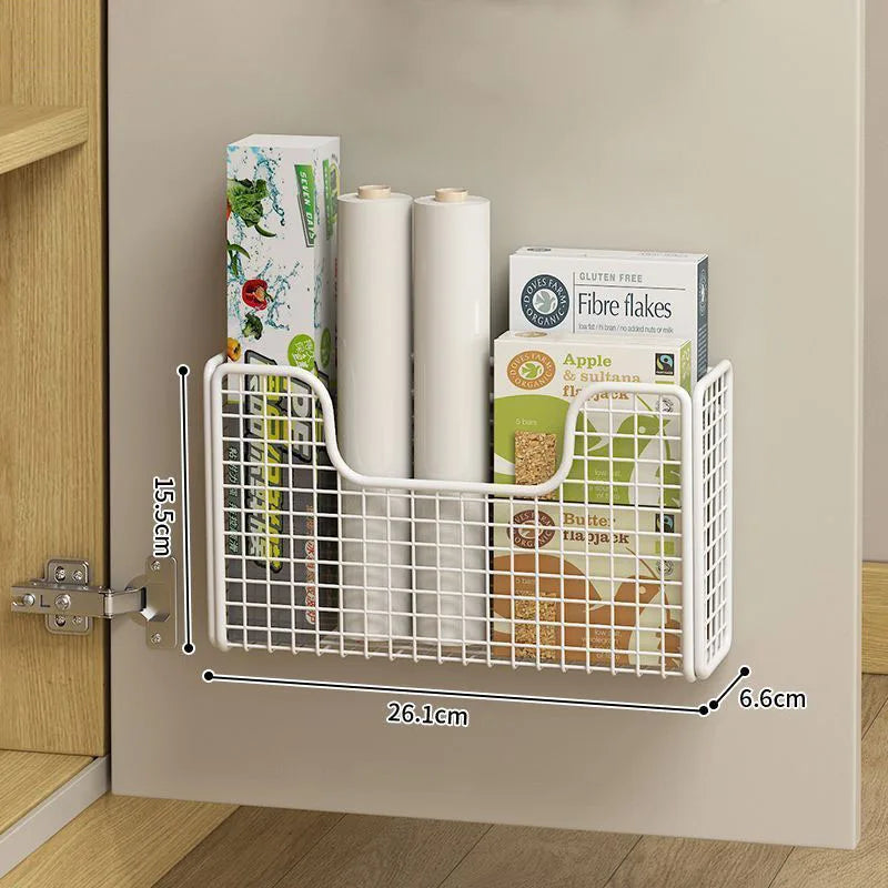 Cabinet Door Storage Rack for Kitchen Wraps and Bottles WHITE