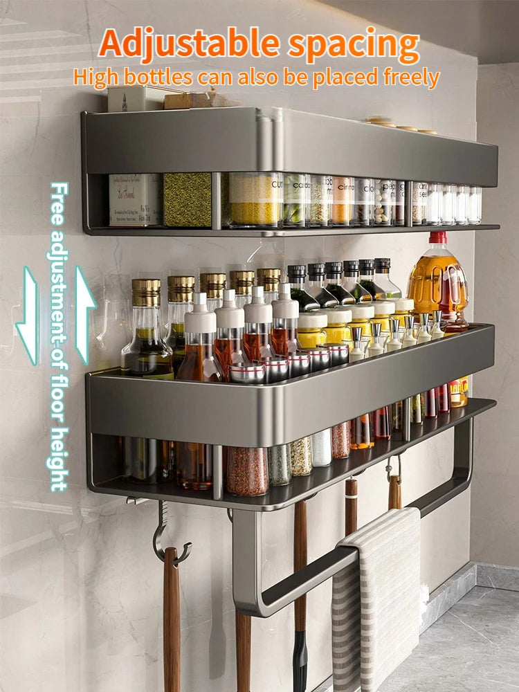 Aluminum Kitchen Rack Kitchen Shelf Toilet Storage No Drill Hanging Rack Bathroom Organizer Hang on the Wall Kitchen