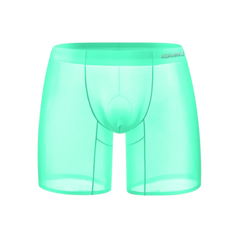 1/2/3 PCS Men's Ice Silk Boxers Transparent 0.01 Ultra-thin Fabric See Through Seamless Underwear antibacterial Boxer Shorts AD785-Green