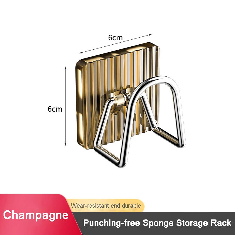 Acrylic Sink Sponge Holder Adhesive Sink Caddy Organizer Rack Storage Hook for Sponges Brushes Chopping Board Kitchen Accessorie Champagne