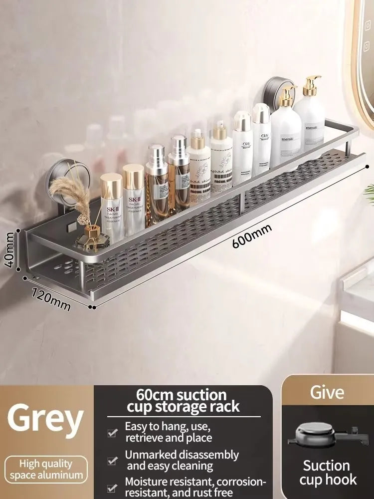 Aluminium Suction Cup Bathroom Shelf with Drainage Base