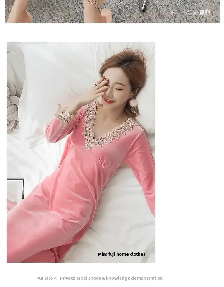 Plus Size 5XL Sleep Dress Women Winter Long Sleeve Sexy Luxury Velvet Spring Autumn Winter Style Korean Version Velvet Nightgown