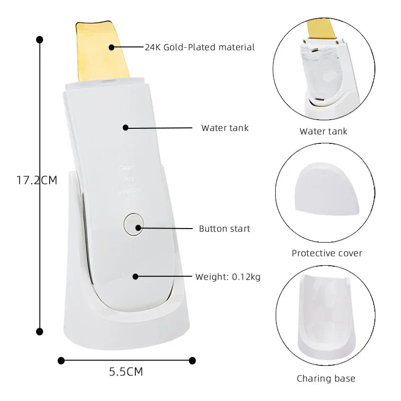 Ultrasonic Face Scrubber Facial Peeling Skin Scrubber Deep Facial Cleaning Spatula Acne Pore Ultrasonic Scrubber Facial Cleanser