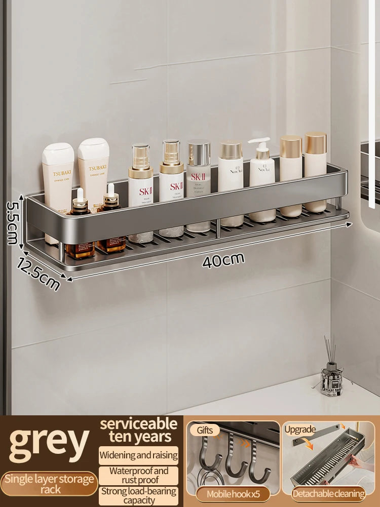 Aluminum Kitchen Rack Kitchen Shelf Toilet Storage No Drill Hanging Rack Bathroom Organizer Hang on the Wall Kitchen 40cm gray 1 Tier