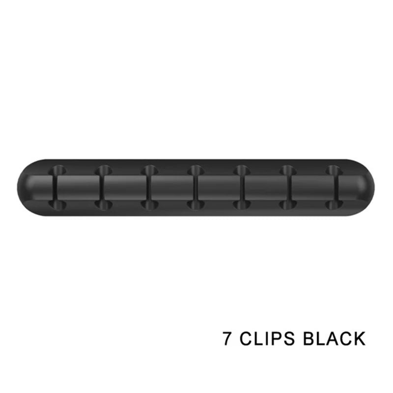 Self Adhesive Silicone Cable Holder for Desk Charging Leads black 7 Channel