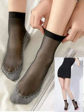 1/10Pairs Womens Anti-Slip Cotton Sock Thin Socks Casual Non-Slip Bottom Splice Spring-Autumn Transparent Ladies Breathable Sock