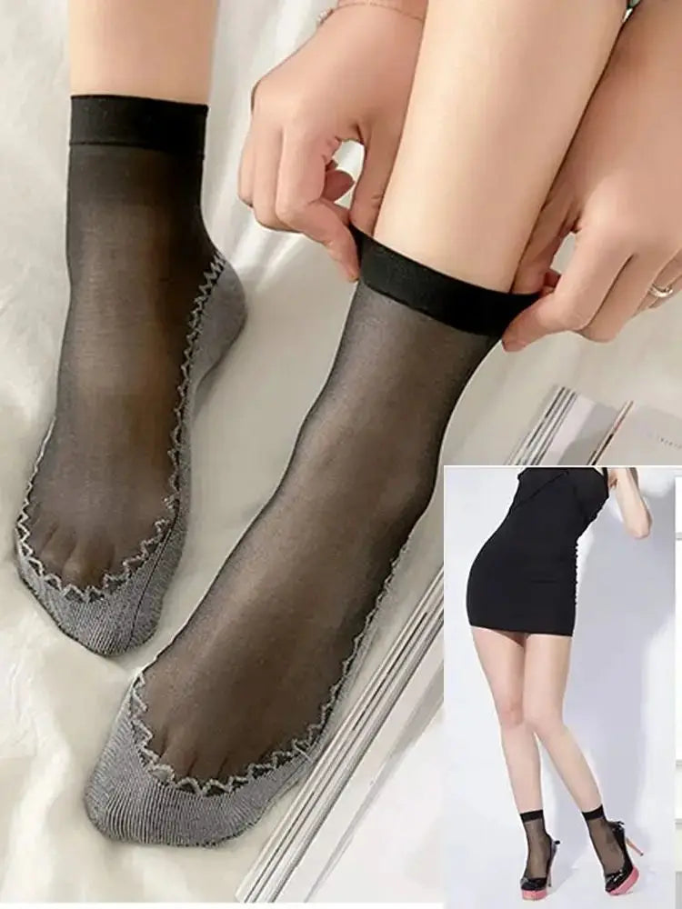 1/10Pairs Womens Anti-Slip Cotton Sock Thin Socks Casual Non-Slip Bottom Splice Spring-Autumn Transparent Ladies Breathable Sock