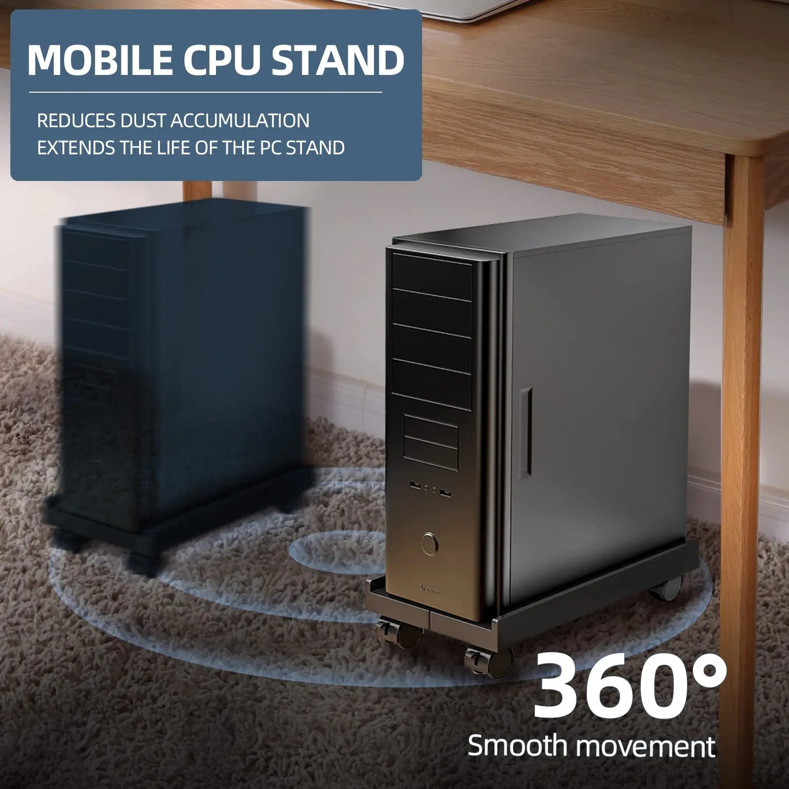 Adjustable Mobile CPU Stand with Wheels – Ventilated PC Tower Holder for Under Desk, Fits Most Computers - Dicrodelights