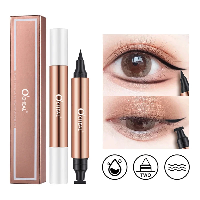 O'CHEAL Eyeliner Stamp Black Liquid Eyeliner Pen Waterproof Fast Dry Dual Head Eye Liner Pencil Make-up for Women Cosmetics Tool Black