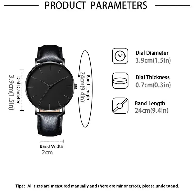 5PCS Set Fashion Mens Sports Watches Man Business Quartz Wristwatch Luxury Leather Bracelet Men Casual Clock Watch Black Black