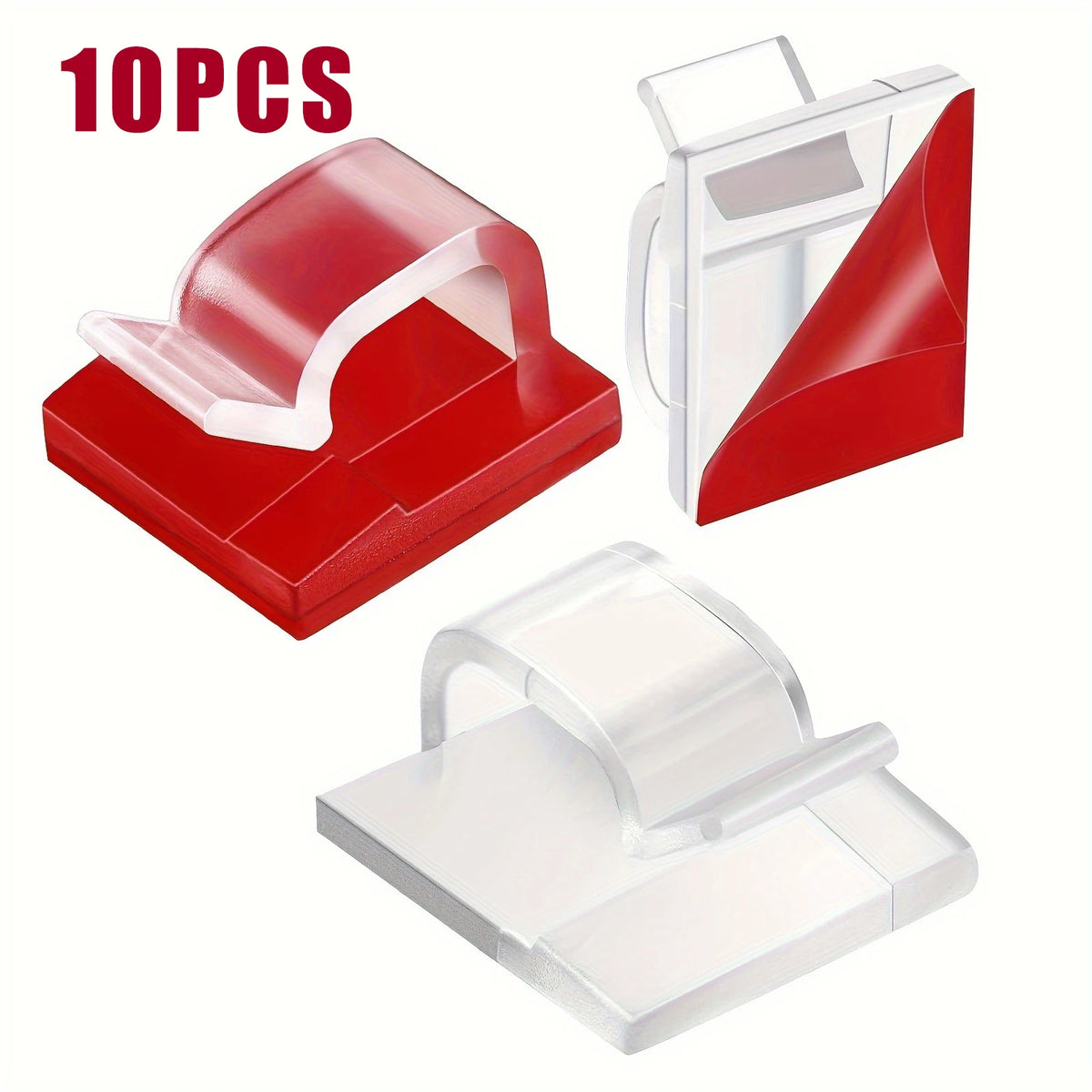 Adhesive Open Wire Clips for Home Office Desk Cable Routing 10PCS-Transparent