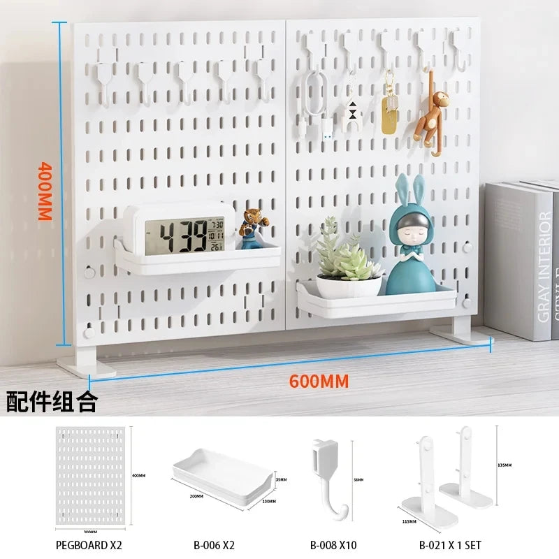 Drill Free Desktop Pegboard Organizer For Gaming Desk Game Controller Headphone Figure Storage Shelf Hooks Display WH Standing SET 2