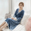 Plus Size 5XL Sleep Dress Women Winter Long Sleeve Sexy Luxury Velvet Spring Autumn Winter Style Korean Version Velvet Nightgown 6151 gray blue