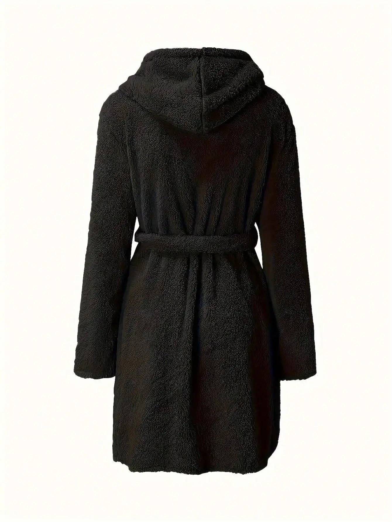 1 piece of women's solid color hooded robe with belt, cozy and warm fleece pajamas for home wear in autumn and winter.