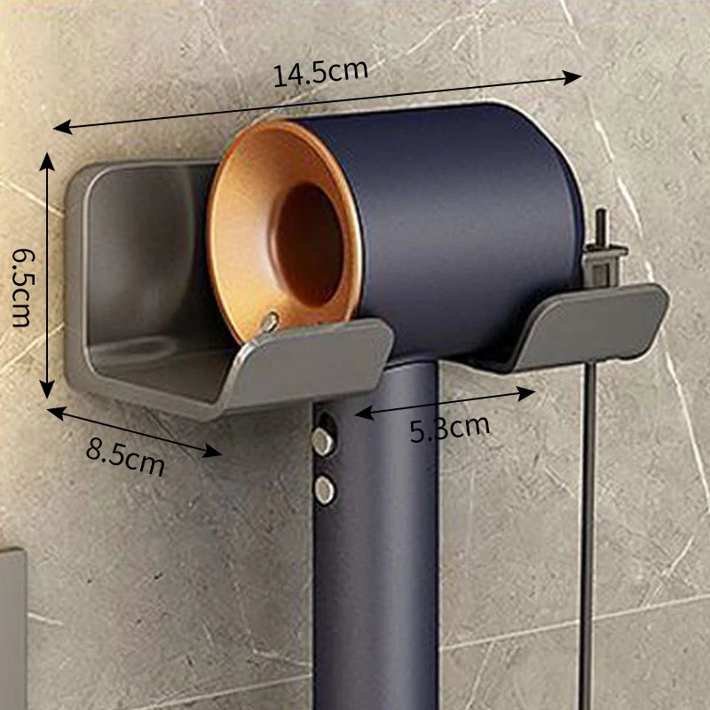 Wall Mounted Non Perforated Hair Dryer Storage Rack Bathroom Hair Dryer Storage and Placement Rack Multi Functional Storage Rack A-Gray-1pcs