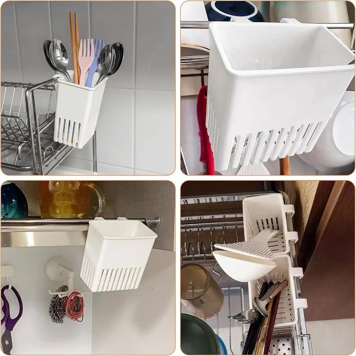 Cutlery Drain Basket with Cup Holder Kitchen Storage Rack for Forks Spoons Chopsticks Quick Dry Countertop Organizer Simple Rack