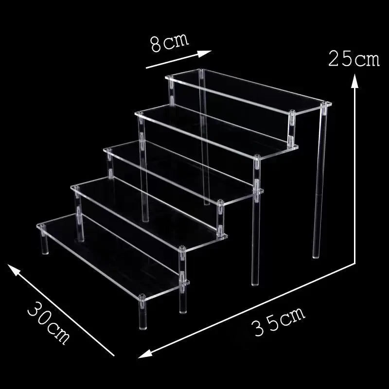 Tiered Display Stand with Clear or Wood Effect Shelves 5-30x8cm