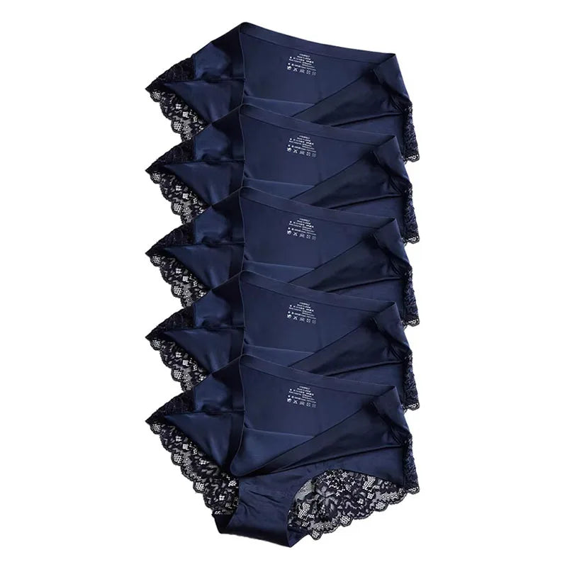 1/5/10Pcs Seamless Women Hollow Out Panties Set Underwear Comfort Lace Briefs Low Rise Female Sport Panty Soft Lady Lingerie blue-5pcs As shown