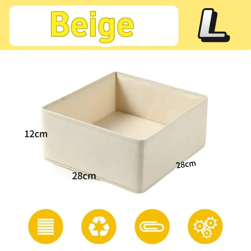 Fabric Underwear Drawer Storage Box for Socks and Clothing Beige-L