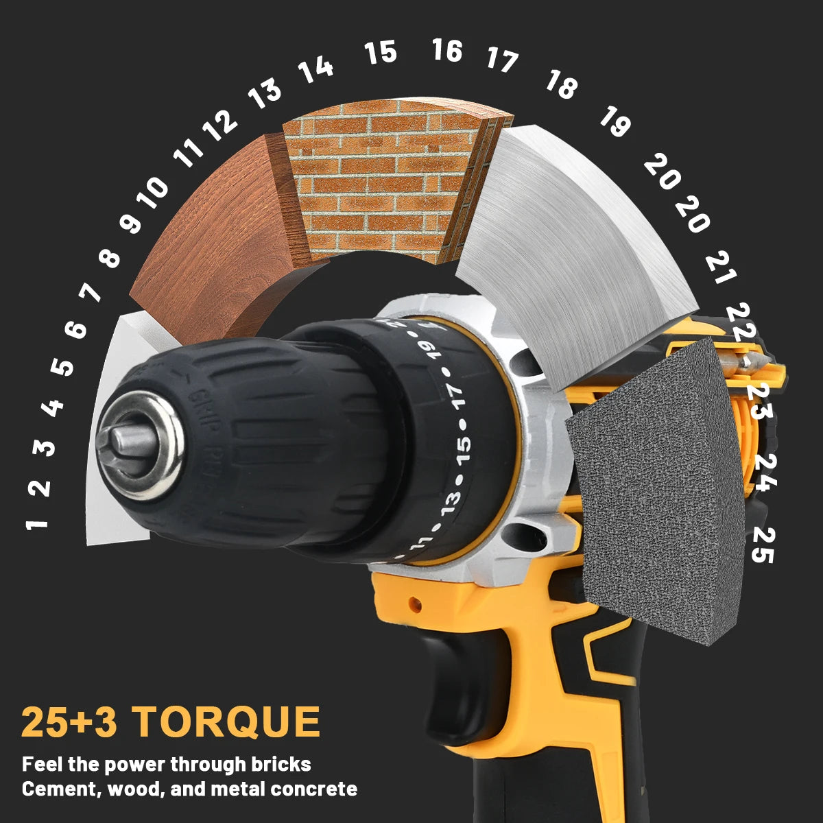 Gisam 25+3 Torque Electric Impact Screwdriver Multifunctional Cordless Drill Power Tool Setting 2 Gear Speed with 2 Batteries